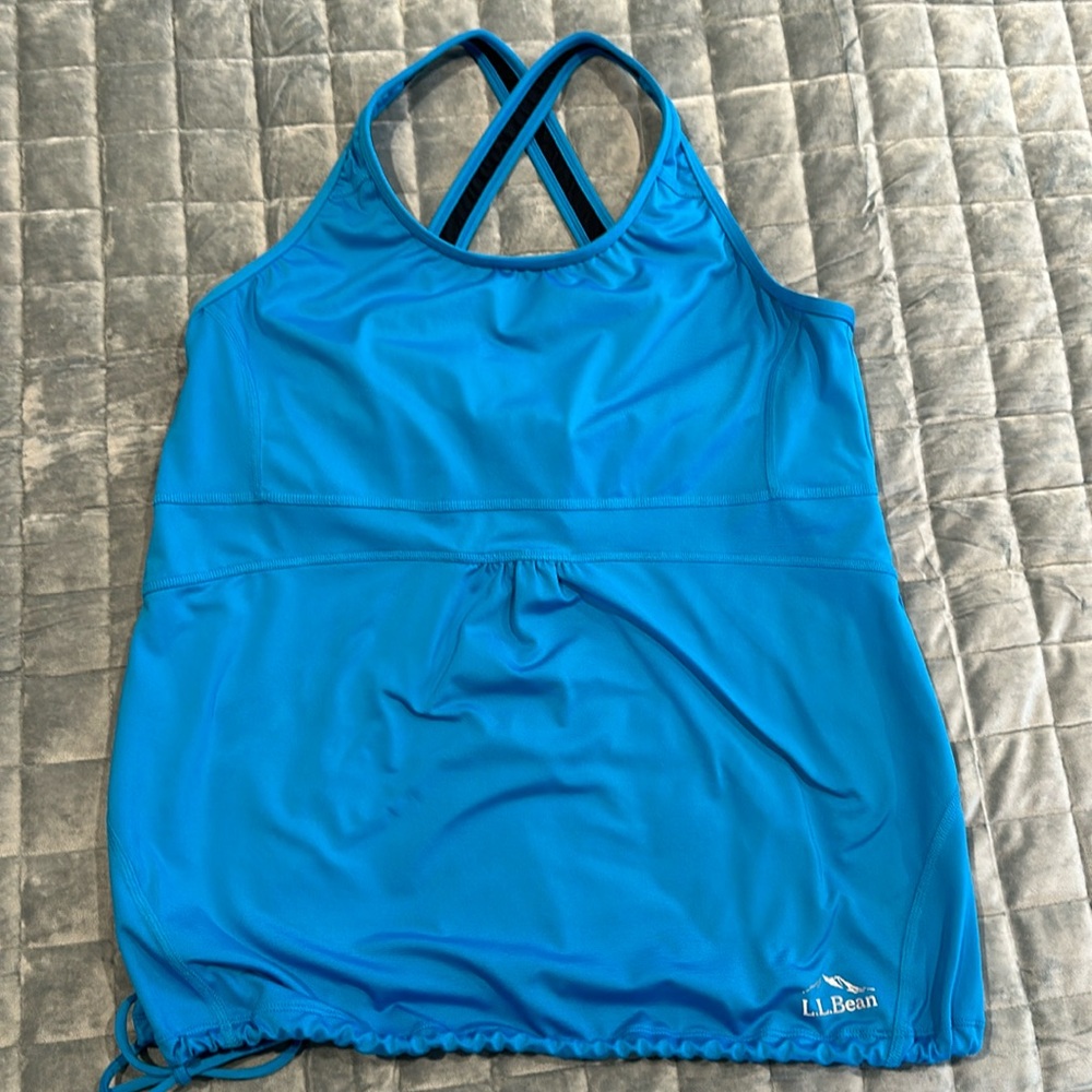 LL BEAN ACTIVEWEAR BLUE TOP DRAWSTRING WAIST CRISSCROSS STRAPS